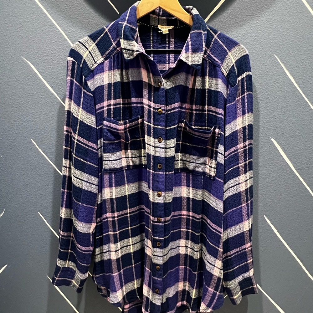 ANTHROPOLOGIE PURPLE PLAID PILCRO SHIRT SIZE LARGE